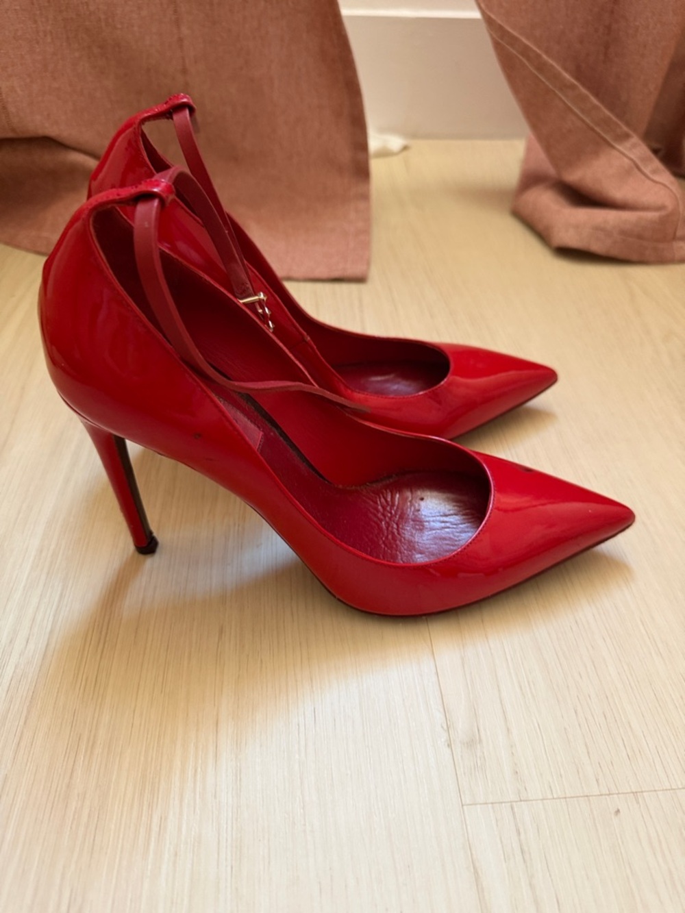Valentino Garavani Red Patent Pointed-Toe Stilettos with Ankle Strap